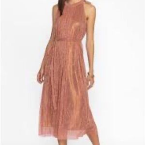 Jade Metallic Pleated Midi Halter Dress in Rose